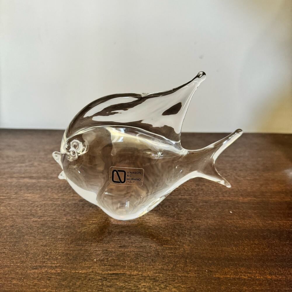 V Nason & C Murano Clear Glass Angelfish Tropical Fish Figurine Statue Unsigned